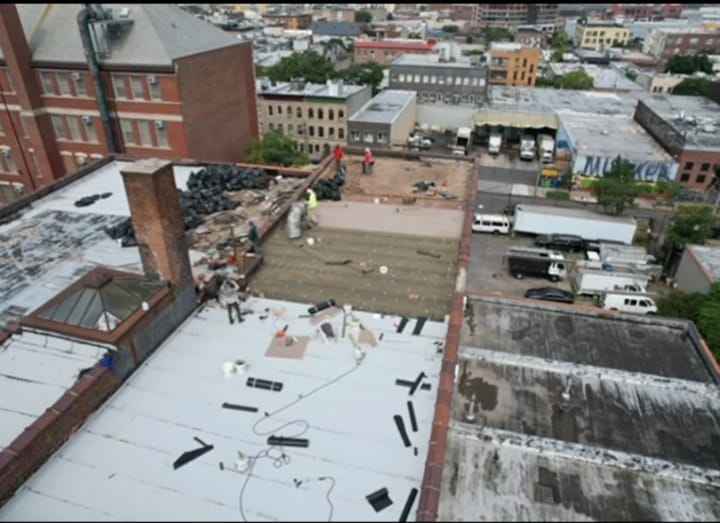 Aerial view of roofing project by Wilson Masonry